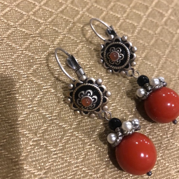 Antiqued Silver & Red Carnelian Drop Earring-Boutique - Picture 5 of 5